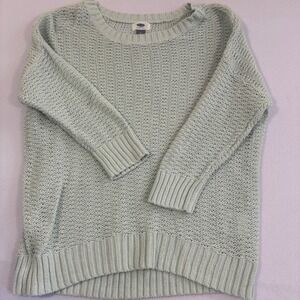 Old Navy Mint Green Open Knit Ramie Cotton Sweater 3/4 Sleeve Womens Medium